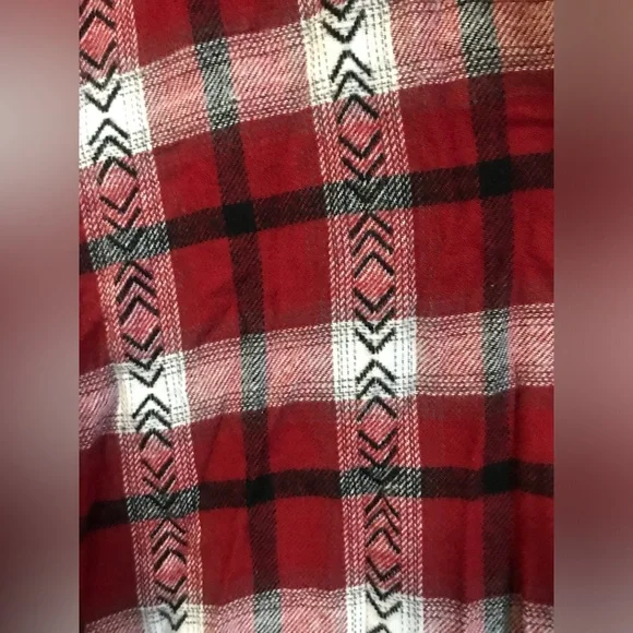 NWT Olive+Oak Women’s Boho Flannel & Plaid Fringe Button Down Cotton Top - Picture 13 of 15